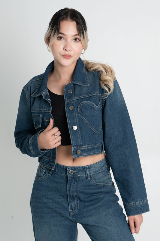 CHAQUETA DENIM CORTA CORAZÓN AMORETTA