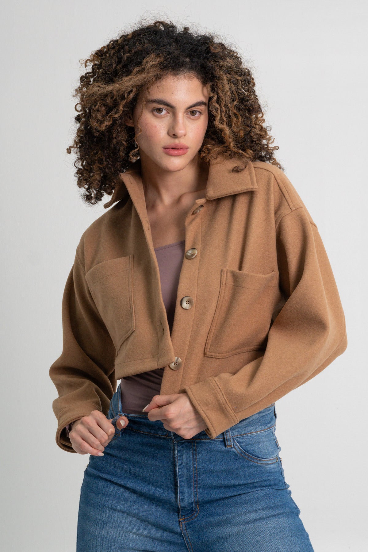 Fashion sobrecamisa camel mujer