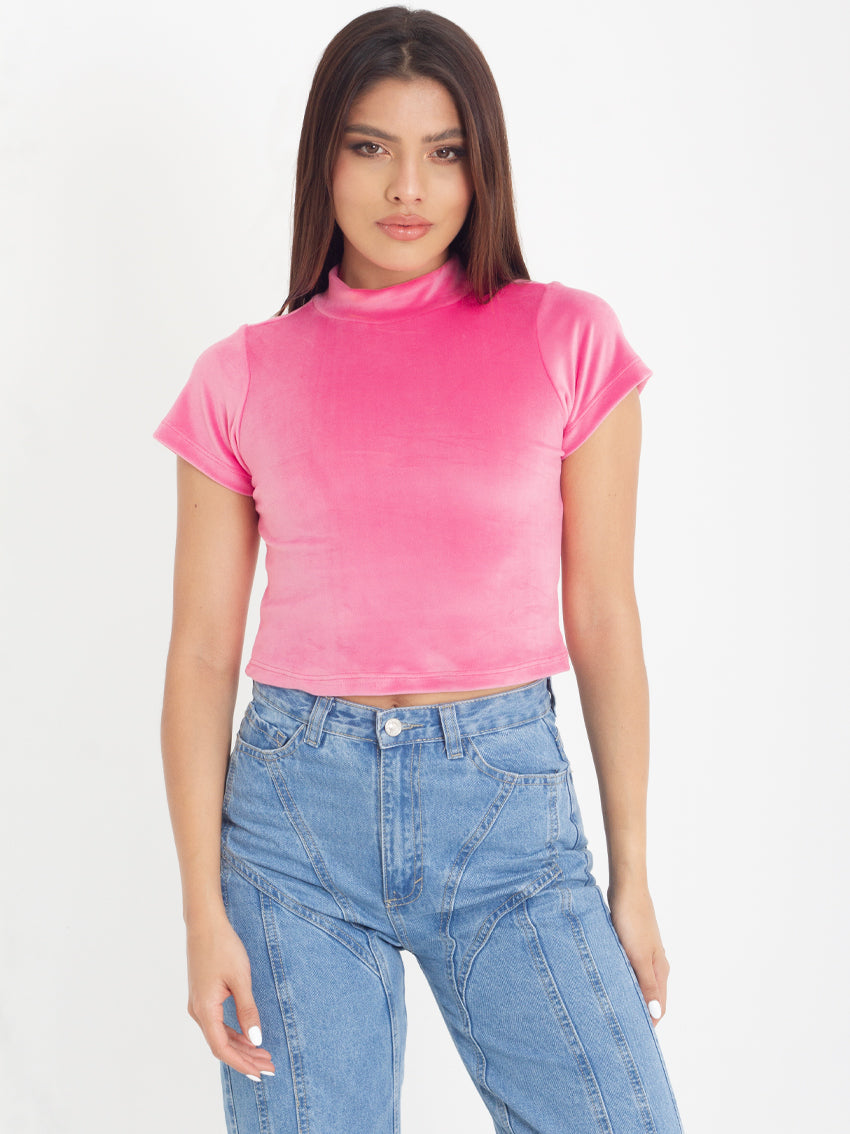 BUZO CROP MANGA CORTA LUZY ROSADO